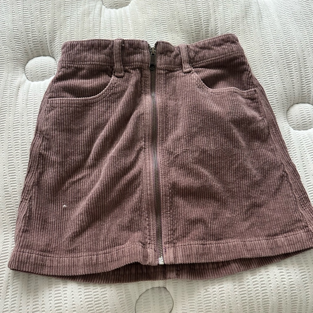 Corduroy Zip-Front Skirt - Mauve